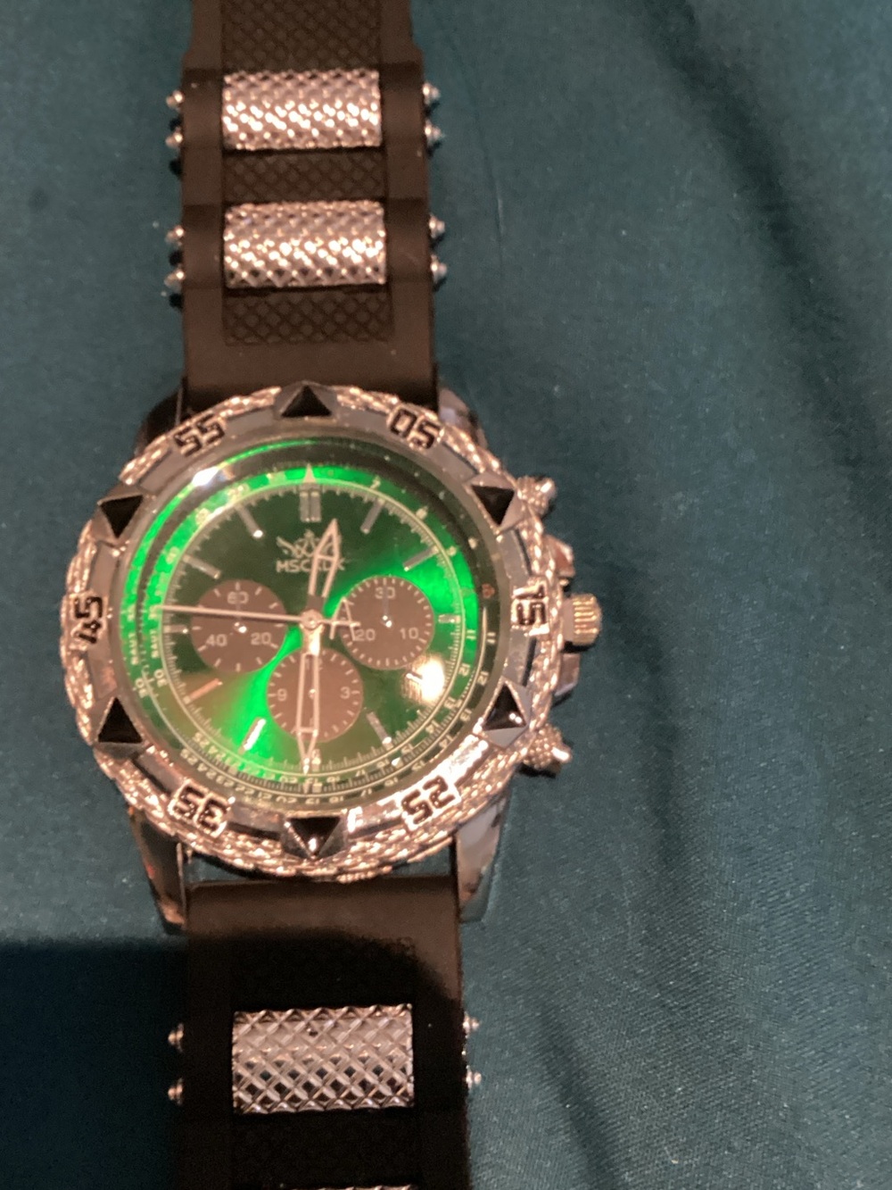 Green Dial Men's Chronograph Watch - Black Strap